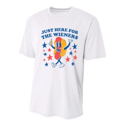 Just Here For The Wieners 4th Of July Funny Hot Dot Youth Performance Sprint T-Shirt