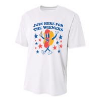 Just Here For The Wieners 4th Of July Funny Hot Dot Youth Performance Sprint T-Shirt