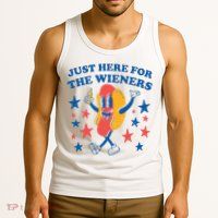 Just Here For The Wieners 4th Of July Funny Hot Dot Tank Top