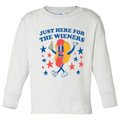 Just Here For The Wieners 4th Of July Funny Hot Dot Toddler Long Sleeve Shirt