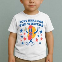 Just Here For The Wieners 4th Of July Funny Hot Dot Toddler T-Shirt