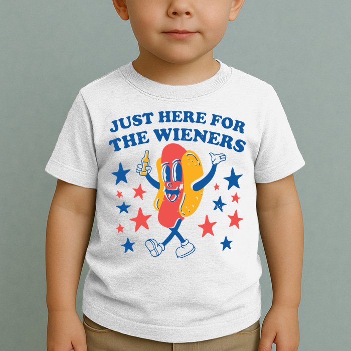 Just Here For The Wieners 4th Of July Funny Hot Dot Toddler T-Shirt
