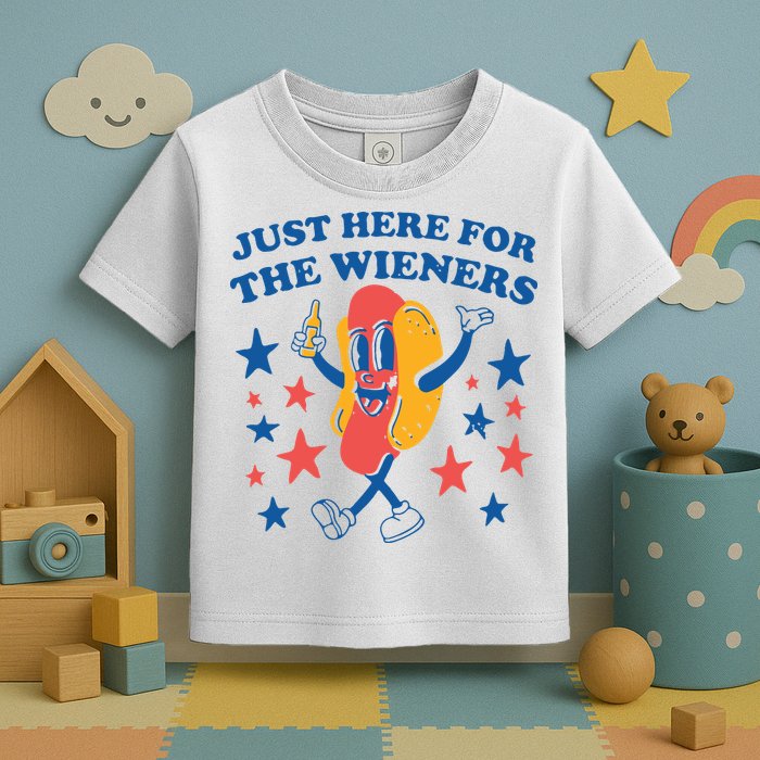Just Here For The Wieners 4th Of July Funny Hot Dot Toddler T-Shirt