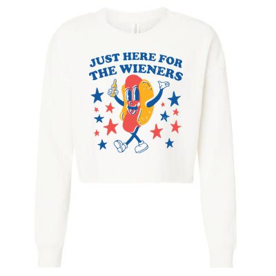Just Here For The Wieners 4th Of July Funny Hot Dot Cropped Pullover Crew
