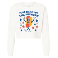 Just Here For The Wieners 4th Of July Funny Hot Dot Cropped Pullover Crew