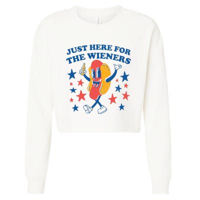 Just Here For The Wieners 4th Of July Funny Hot Dot Cropped Pullover Crew