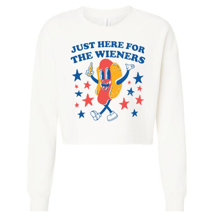 Just Here For The Wieners 4th Of July Funny Hot Dot Cropped Pullover Crew