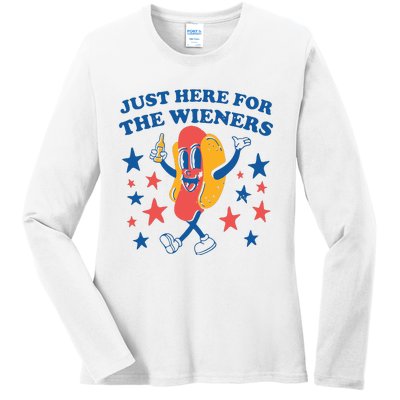 Just Here For The Wieners 4th Of July Funny Hot Dot Ladies Long Sleeve Shirt