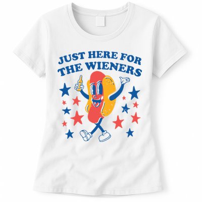 Just Here For The Wieners 4th Of July Funny Hot Dot Womens T-Shirt