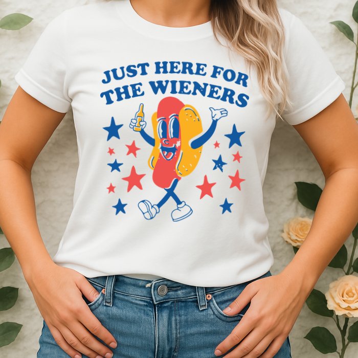 Just Here For The Wieners 4th Of July Funny Hot Dot Womens T-Shirt