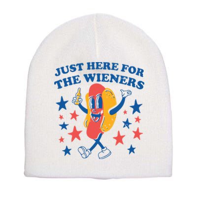 Just Here For The Wieners 4th Of July Funny Hot Dot Short Acrylic Beanie