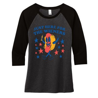 Just Here For The Wieners 4th Of July Funny Hot Dot Women's Tri-Blend 3/4-Sleeve Raglan Shirt