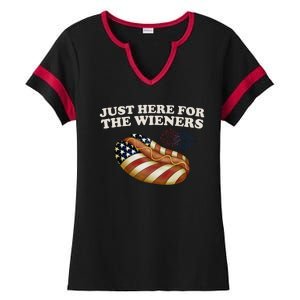 Just Here For The Wieners 4th Of July Ladies Halftime Notch Neck Tee