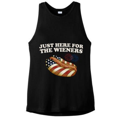 Just Here For The Wieners 4th Of July Ladies PosiCharge Tri-Blend Wicking Tank