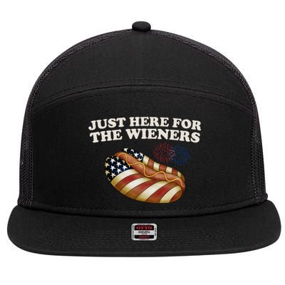 Just Here For The Wieners 4th Of July 7 Panel Mesh Trucker Snapback Hat