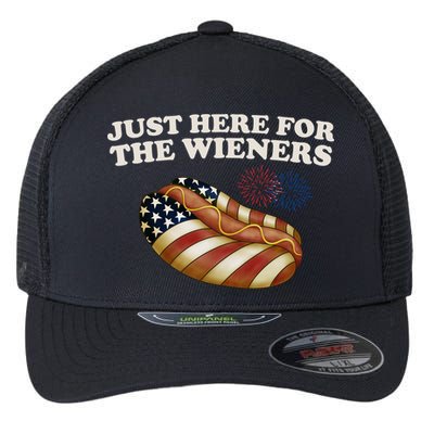 Just Here For The Wieners 4th Of July Flexfit Unipanel Trucker Cap