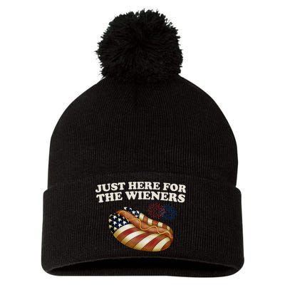 Just Here For The Wieners 4th Of July Pom Pom 12in Knit Beanie