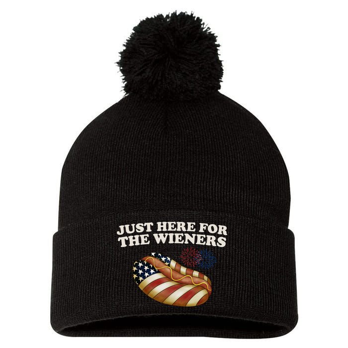 Just Here For The Wieners 4th Of July Pom Pom 12in Knit Beanie