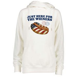 Just Here For The Wieners 4th Of July Womens Funnel Neck Pullover Hood