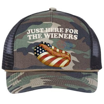 Just Here For The Wieners 4th Of July Retro Rope Trucker Hat Cap