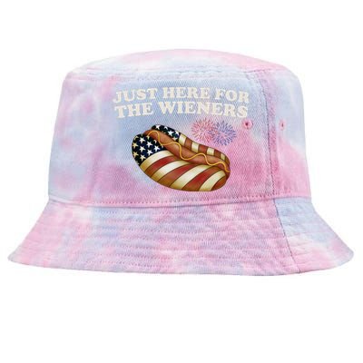 Just Here For The Wieners 4th Of July Tie-Dyed Bucket Hat