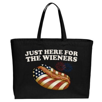 Just Here For The Wieners 4th Of July Cotton Canvas Jumbo Tote