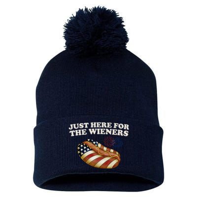 Just Here For The Wieners 4th Of July Pom Pom 12in Knit Beanie