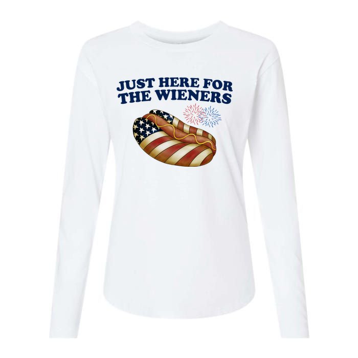 Just Here For The Wieners 4th Of July Womens Cotton Relaxed Long Sleeve T-Shirt