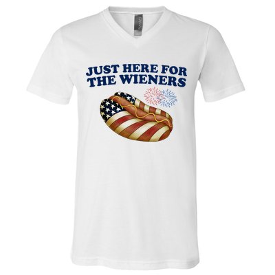 Just Here For The Wieners 4th Of July V-Neck T-Shirt