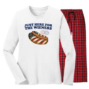 Just Here For The Wieners 4th Of July Women's Long Sleeve Flannel Pajama Set 