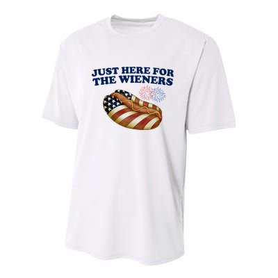 Just Here For The Wieners 4th Of July Youth Performance Sprint T-Shirt