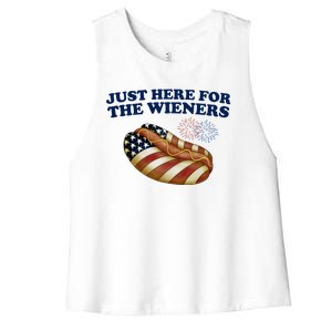 Just Here For The Wieners 4th Of July Women's Racerback Cropped Tank