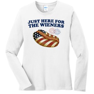 Just Here For The Wieners 4th Of July Ladies Long Sleeve Shirt