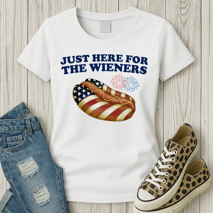 Just Here For The Wieners 4th Of July Womens T-Shirt