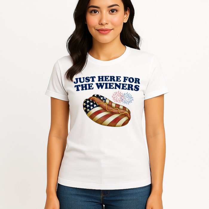 Just Here For The Wieners 4th Of July Womens T-Shirt