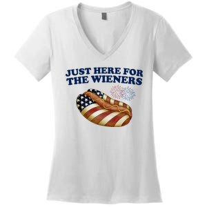 Just Here For The Wieners 4th Of July Women's V-Neck T-Shirt