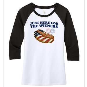 Just Here For The Wieners 4th Of July Women's Tri-Blend 3/4-Sleeve Raglan Shirt