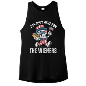 Just Here For The Wieners Funny 4th Of July Hot Dog Skeleton Ladies PosiCharge Tri-Blend Wicking Tank