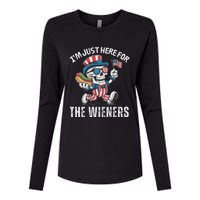 Just Here For The Wieners Funny 4th Of July Hot Dog Skeleton Womens Cotton Relaxed Long Sleeve T-Shirt