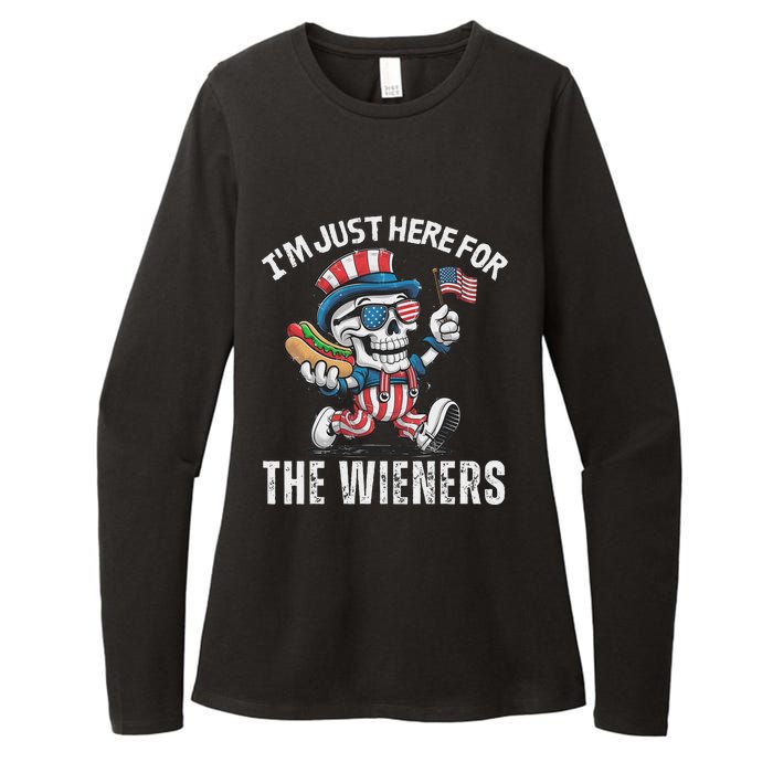 Just Here For The Wieners Funny 4th Of July Hot Dog Skeleton Womens CVC Long Sleeve Shirt