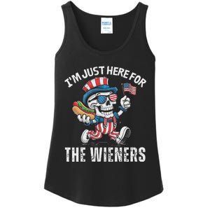 Just Here For The Wieners Funny 4th Of July Hot Dog Skeleton Ladies Essential Tank