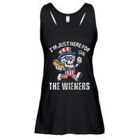 Just Here For The Wieners Funny 4th Of July Hot Dog Skeleton Ladies Essential Flowy Tank