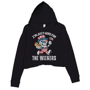 Just Here For The Wieners Funny 4th Of July Hot Dog Skeleton Crop Fleece Hoodie