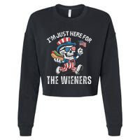 Just Here For The Wieners Funny 4th Of July Hot Dog Skeleton Cropped Pullover Crew