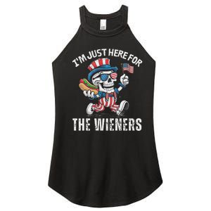 Just Here For The Wieners Funny 4th Of July Hot Dog Skeleton Women's Perfect Tri Rocker Tank