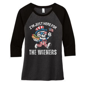 Just Here For The Wieners Funny 4th Of July Hot Dog Skeleton Women's Tri-Blend 3/4-Sleeve Raglan Shirt