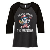 Just Here For The Wieners Funny 4th Of July Hot Dog Skeleton Women's Tri-Blend 3/4-Sleeve Raglan Shirt