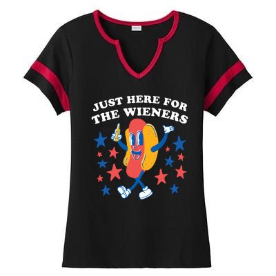 I'm Just Here For The Wieners 4th Of July Shirts Ladies Halftime Notch Neck Tee