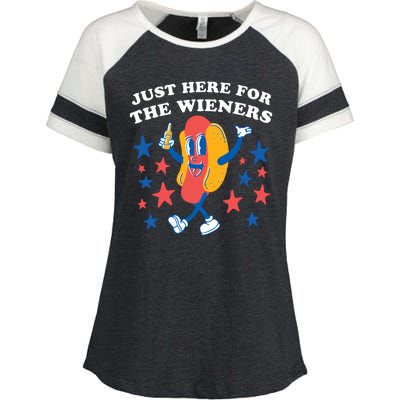 I'm Just Here For The Wieners 4th Of July Shirts Enza Ladies Jersey Colorblock Tee