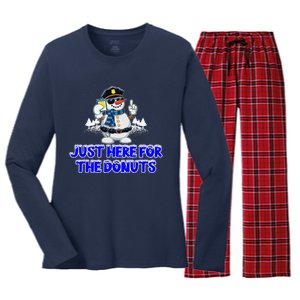 Just Here For The Donuts Funny Humor Women's Long Sleeve Flannel Pajama Set 